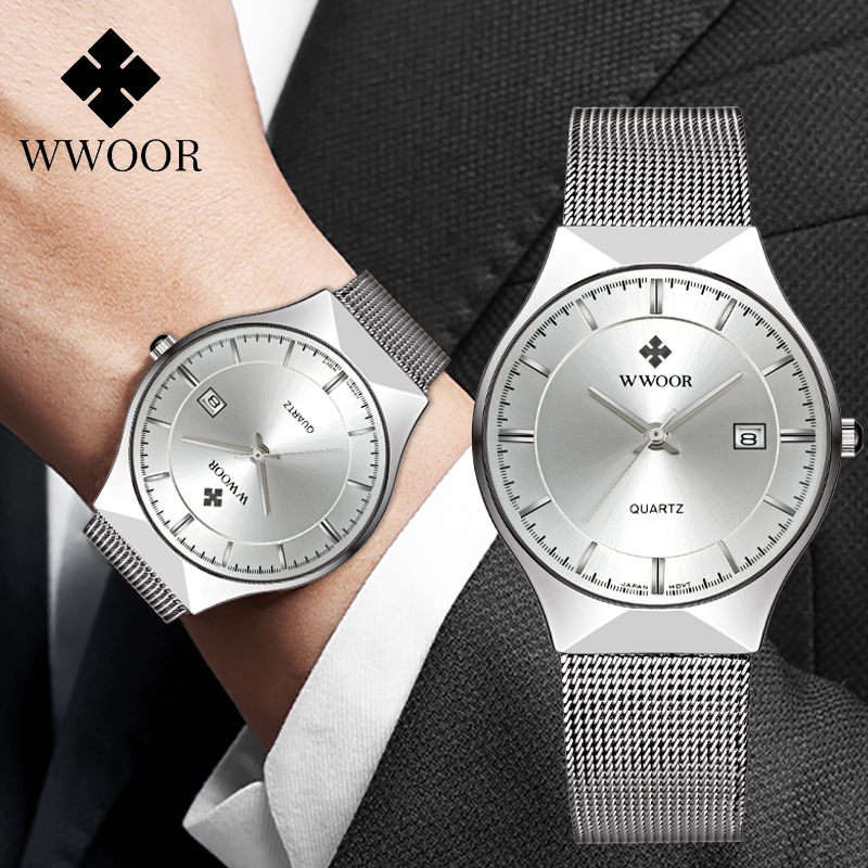 Dress Watch Ultra Thin - แฟชั่น WWOOR Luxury นาฬิกาข้อมือสำหรับผู้ชายด้านบนแบรนด์ Ultra-Thin ตาข่ายเข็มขัดกันน้ำธุรกิจใหม่ควอตซ์นาฬิกาข้อมือนาฬิกา