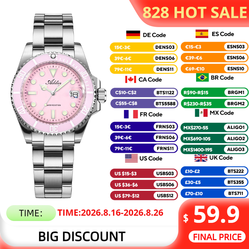 Luxury Watch & Jewellery - ADDIES 36 มม.50 M กันน้ำนาฬิกาผู้หญิงแบรนด์ที่มีชื่อเสียงสแตนเลสสตีลควอตซ์นาฬิกาผู้หญิง BGW9/C3