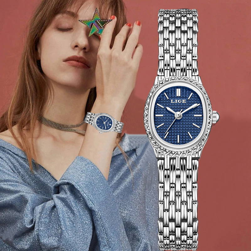 Luxury Watches - นาฬิกาข้อมือควอตซ์แฟชั่นหรูหราสำหรับผู้หญิง ดีไซน์เรียบหรู คลาสสิก หน้าปัดเรียบง่าย กันน้ำ สายสแตนเลส