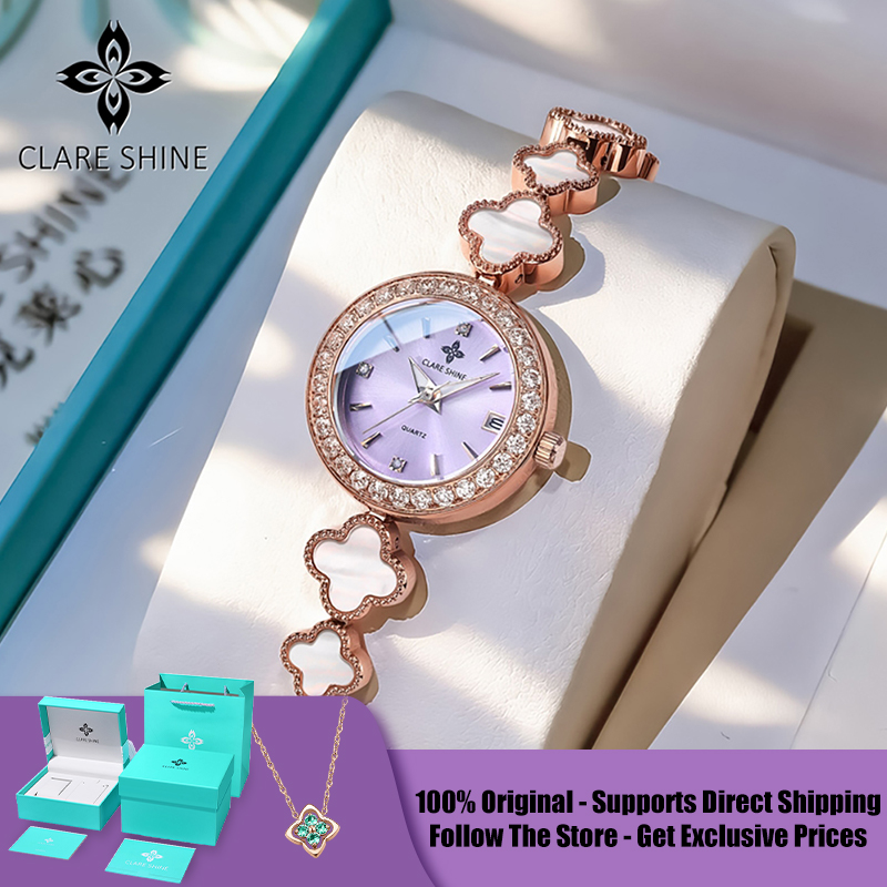 Luxury Watches - CLARE SHINE 7701 Lucky Series นาฬิกาข้อมือผู้หญิงควอตซ์ลายใบโคลเวอร์สี่แฉกขนาดเล็ก