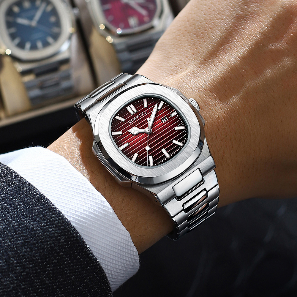 Luxury Watch Top 10 - CRRJU แบรนด์หรูนาฬิกาผู้ชายกีฬากันน้ำวันที่ผู้ชายนาฬิกาข้อมือหน้าปัดสี่เหลี่ยมควอตซ์นาฬิกาผู้ชายคุณภาพสูง
