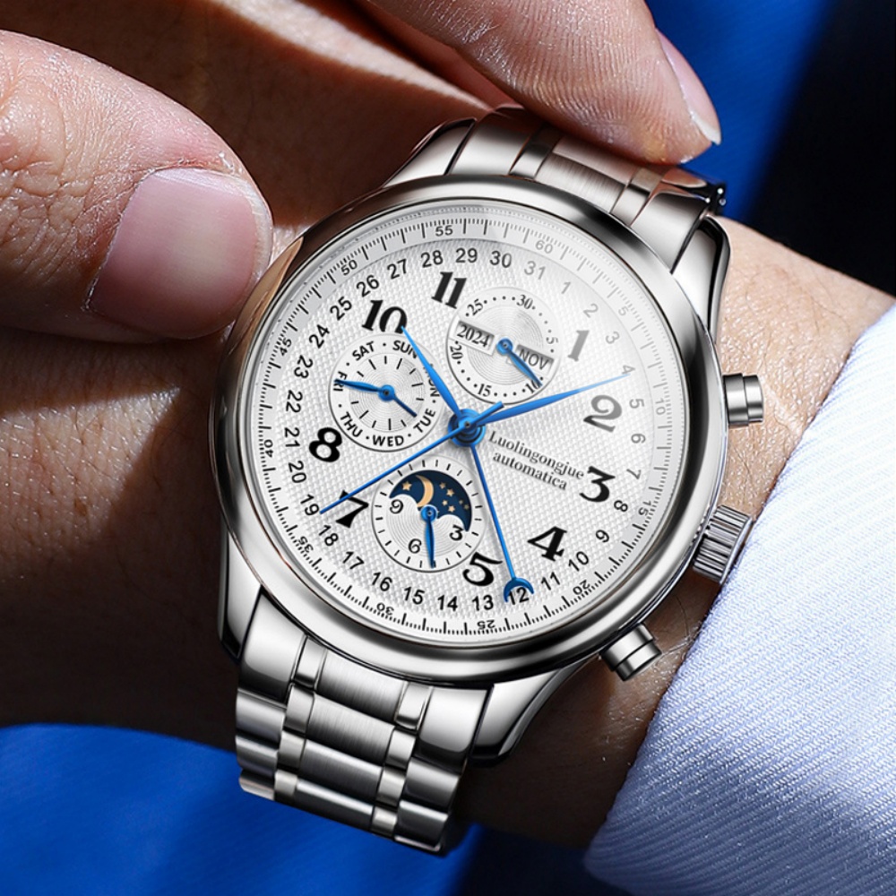 Luxury Watch Values - นาฬิกาจักรกลสำหรับนักธุรกิจระดับไฮเอนด์ ดีไซน์โครงกระดูก สายสแตนเลส สไตล์ยุโรปและอเมริกา มีคุณค่าทางความงามสูง นาฬิกาผู้ชายอเนกประสงค์สุดหรู