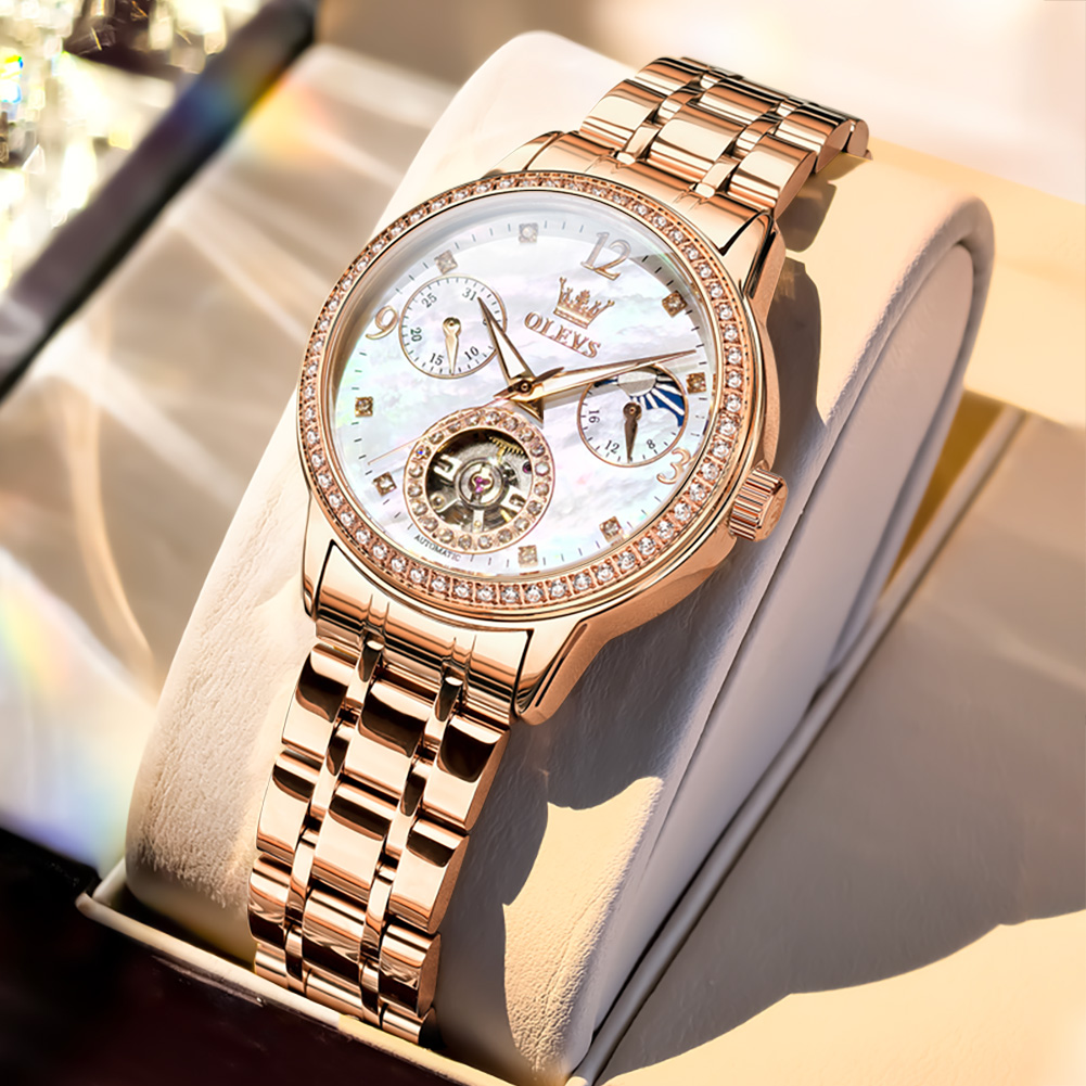 Luxury Watches - OLEVS นาฬิกาผู้หญิงแบรนด์ชั้นนำหรูหราแฟชั่นเหล็กอย่างดีต้นฉบับนาฬิกาข้อมือกลไกอัตโนมัติสร้อยคอสร้อยข้อมือกล่องของขวัญ