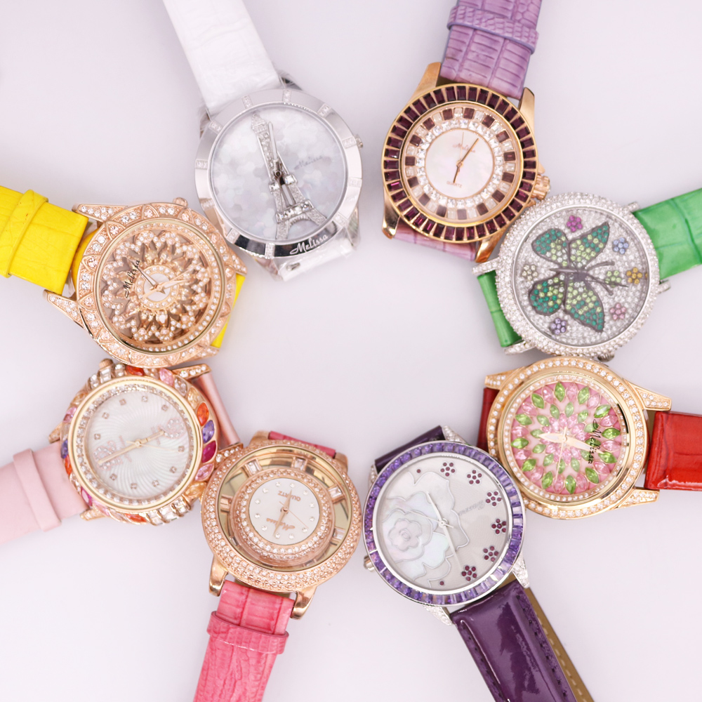 Luxury Watch Discount - ขาย!!! ส่วนลดคริสตัลMelissaเก่าประเภทBig Ladyนาฬิกาผู้หญิงญี่ปุ่นMov 'Tแฟชั่นสร้อยข้อมือหนังผู้หญิงของขวัญ