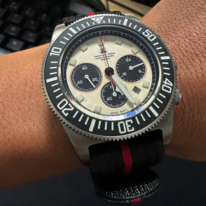 Titanium Sport Watch - ยุทธวิธีกบ FXD ไทเทเนียมผู้ชายนาฬิกาดําน้ํา Chronograph VS75B พลังงานแสงอาทิตย์ควอตซ์นาฬิกา