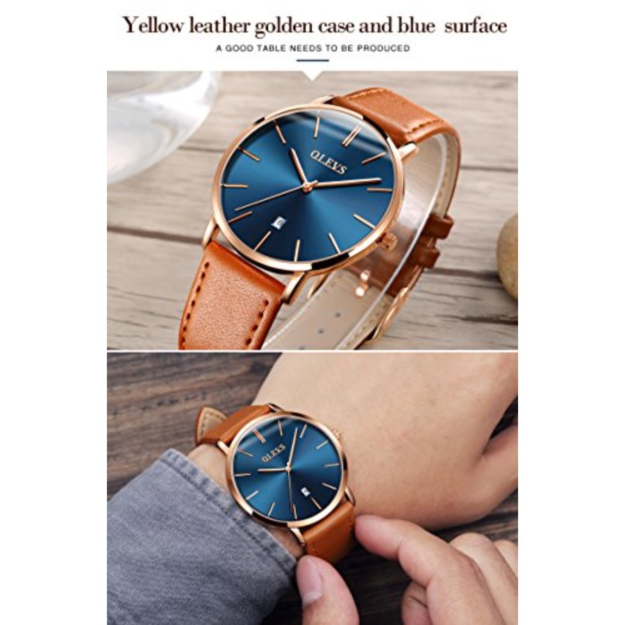 OLEVS นาฬิกาหนังผู้ชายสีดำบางเ - Dress Watch Ultra Thin บทวิจารณ์และราคา